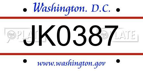 JK0387 District Of Columbia License Plate