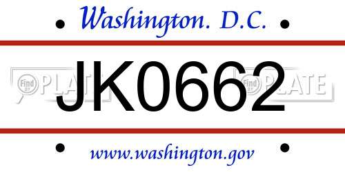 JK0662 District Of Columbia License Plate
