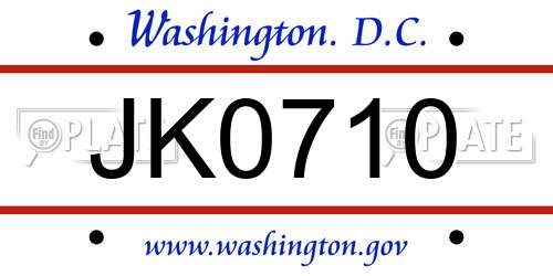 JK0710 District Of Columbia License Plate