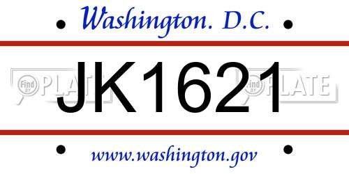 JK1621 District Of Columbia License Plate