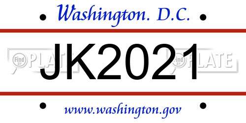 JK2021 District Of Columbia License Plate