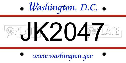 JK2047 District Of Columbia License Plate