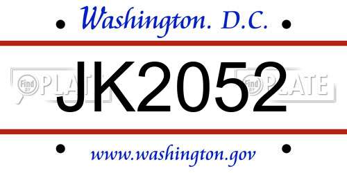 JK2052 District Of Columbia License Plate