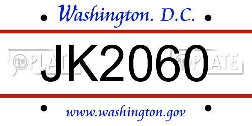 JK2060 District Of Columbia License Plate
