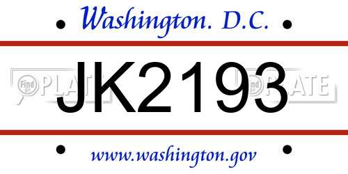 JK2193 District Of Columbia License Plate