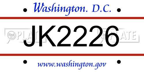 JK2226 District Of Columbia License Plate
