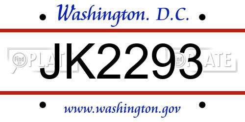 JK2293 District Of Columbia License Plate