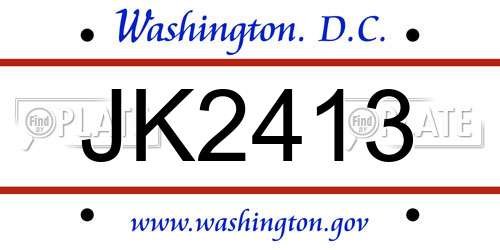 JK2413 District Of Columbia License Plate