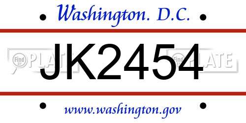 JK2454 District Of Columbia License Plate
