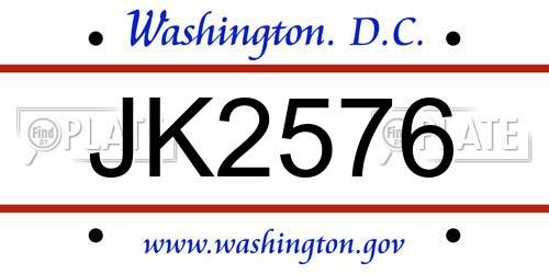 JK2576 District Of Columbia License Plate