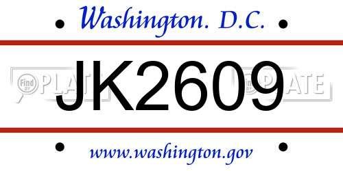 JK2609 District Of Columbia License Plate