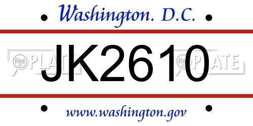 JK2610 District Of Columbia License Plate