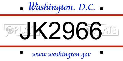 JK2966 District Of Columbia License Plate
