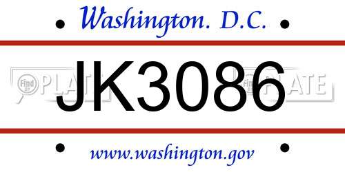 JK3086 District Of Columbia License Plate