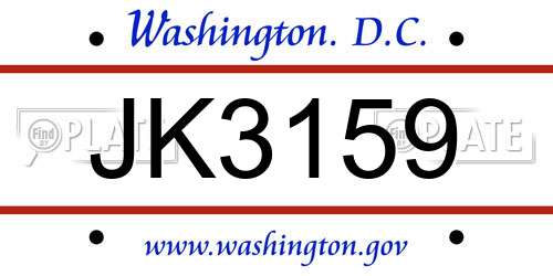 JK3159 District Of Columbia License Plate