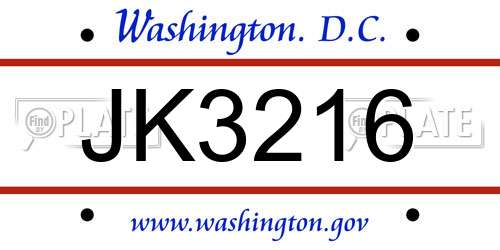 JK3216 District Of Columbia License Plate
