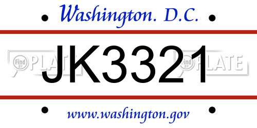 JK3321 District Of Columbia License Plate