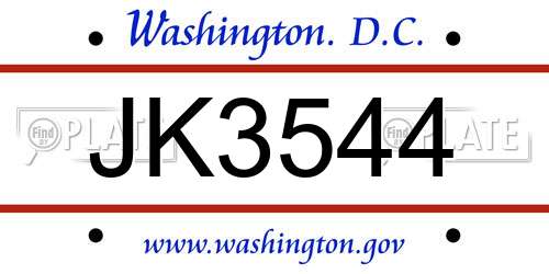 JK3544 District Of Columbia License Plate