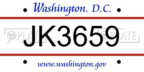 JK3659 District Of Columbia License Plate