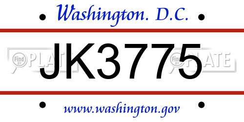 JK3775 District Of Columbia License Plate