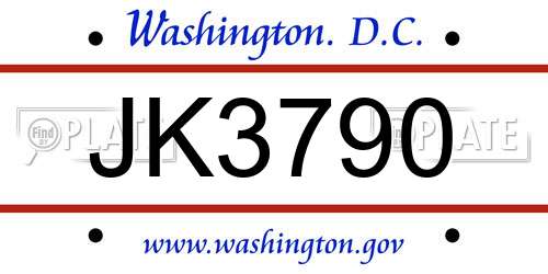 JK3790 District Of Columbia License Plate
