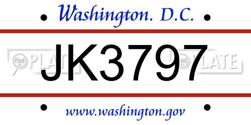 JK3797 District Of Columbia License Plate