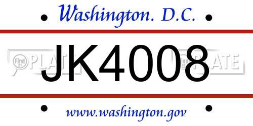 JK4008 District Of Columbia License Plate