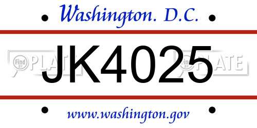 JK4025 District Of Columbia License Plate