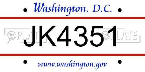 JK4351 District Of Columbia License Plate