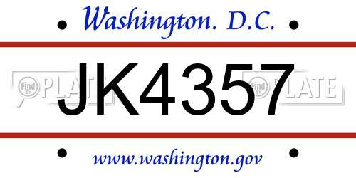 JK4357 District Of Columbia License Plate