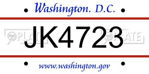 JK4723 District Of Columbia License Plate