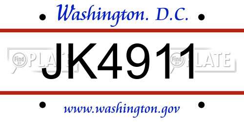 JK4911 District Of Columbia License Plate