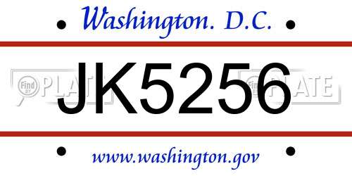 JK5256 District Of Columbia License Plate