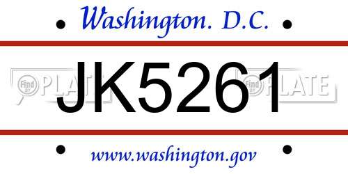 JK5261 District Of Columbia License Plate