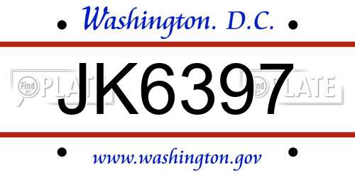 JK6397 District Of Columbia License Plate