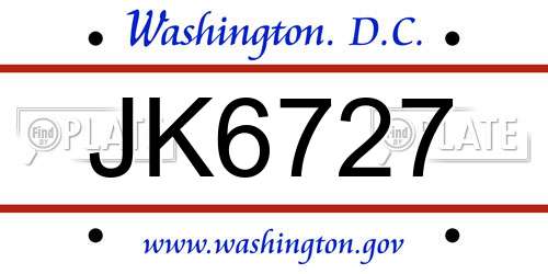 JK6727 District Of Columbia License Plate