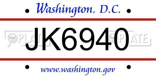JK6940 District Of Columbia License Plate