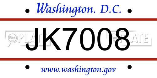 JK7008 District Of Columbia License Plate