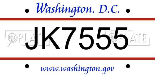 JK7555 District Of Columbia License Plate