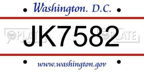 JK7582 District Of Columbia License Plate