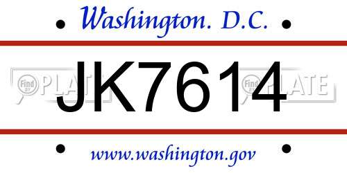 JK7614 District Of Columbia License Plate