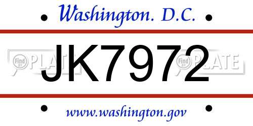 JK7972 District Of Columbia License Plate