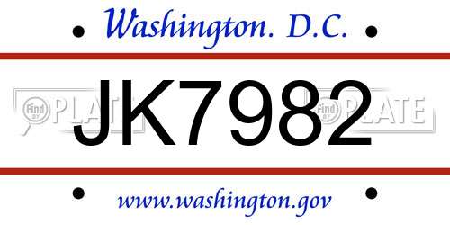 JK7982 District Of Columbia License Plate