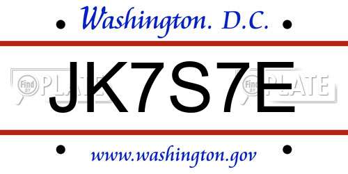 JK7S7E District Of Columbia License Plate
