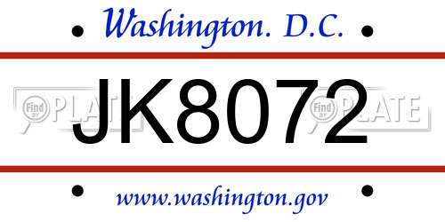 JK8072 District Of Columbia License Plate
