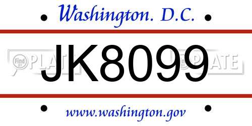 JK8099 District Of Columbia License Plate