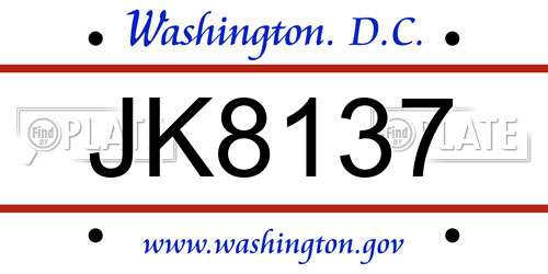 JK8137 District Of Columbia License Plate