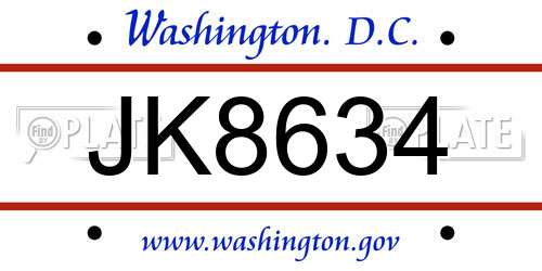 JK8634 District Of Columbia License Plate