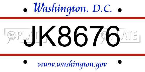 JK8676 District Of Columbia License Plate