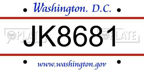 JK8681 District Of Columbia License Plate